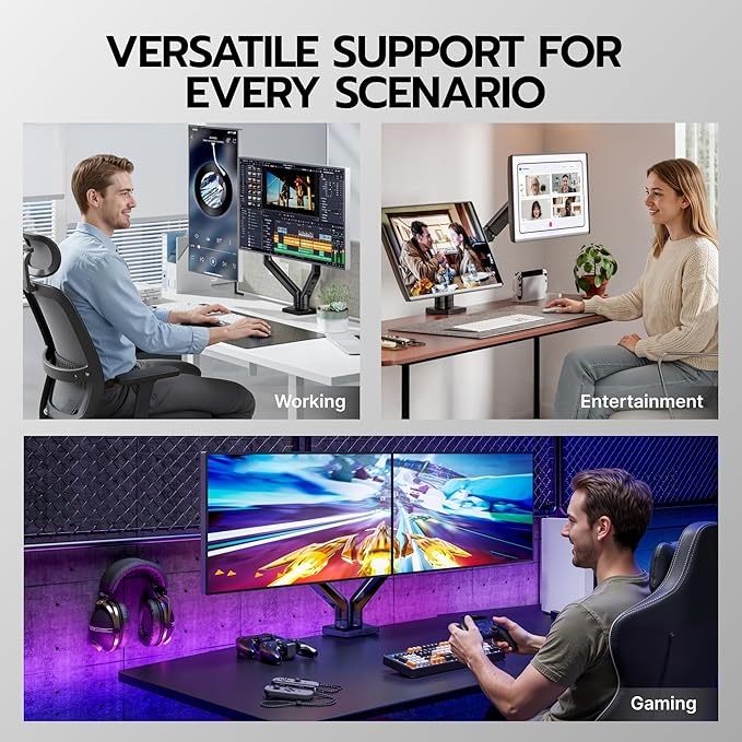 ARES WING Dual Monitor Mount, Heavy Duty Monitor Arms for 2 Monitors for 17-35 Inch, Fully Adjustable Monitor Desk Stand Ultrawide Screen, VESA 75x75 or 100x100mm, Black