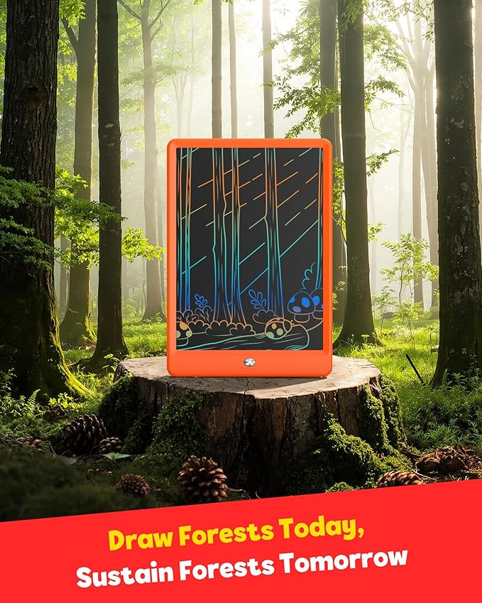 TEKFUN Toys for Girls Boys 10IN LCD Writing Tablet, Magic Doodle Board with Anti-Lost Stylus, Mess Free Coloring for Toddlers Drawing Pad, Toddler Travel Car Plane Trip Toys Gifts (Orange)