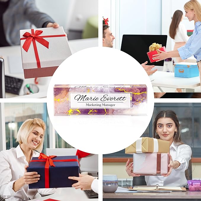 Personalized Name Plate for Desk Custom Acrylic Desk Name Plate Custom Employee Appreciation Gifts Office Gifts for Women, Men, Boss, Coworkers, Teacher, Nurse (Purple Marble)
