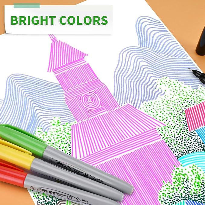 Affisure Permanent Markers, Ultra Fine Point Markers Set,48 Assorted Colors Work on Wood, Plastic, Paper, Metal, Stone, Glass for the Artist、Kids、Adult, 48 Count