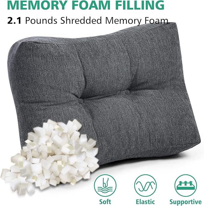 Shinnwa Lumbar Support Pillow for Office Chair, Memory Foam Back Support Pillow for Back Pain Relief, Car, Chair and Couch, 17.5 x 11.5 x 5.5in, Charcoal