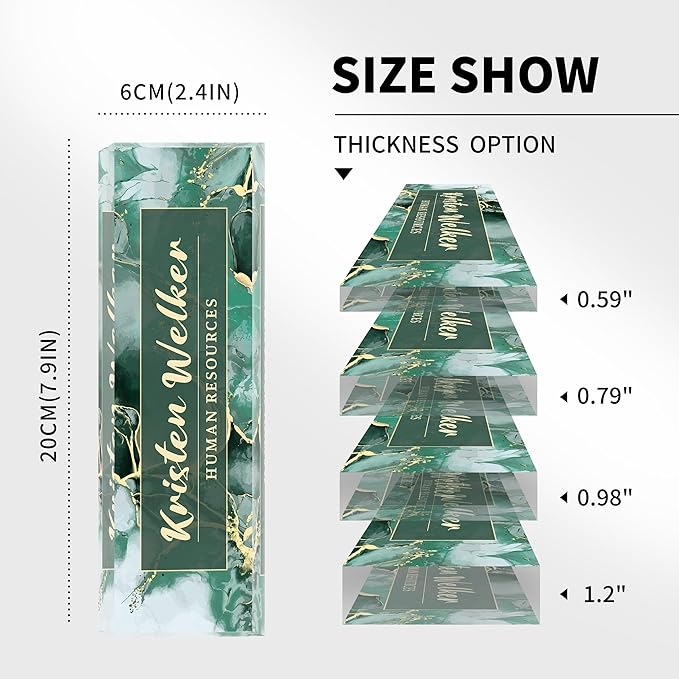 Personalized Office Name Plate, Custom Name Plate for Desks, Office Desk Decorations Gift for Women Men, Acrylic Desk Name Plate for Teacher Coworkers Staff Boss (Green Marble)