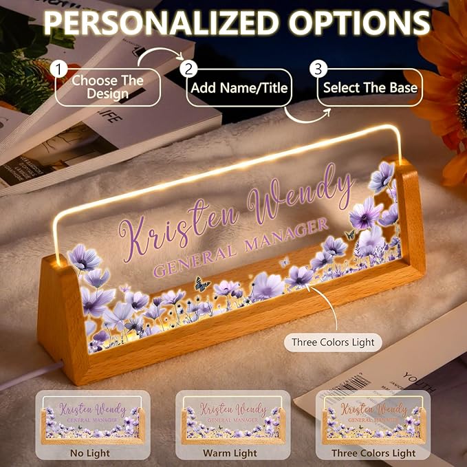 Ships Next Day, Custom Name Plate for Desk - Business Light Up Acrylic Desk Name Plate Personalized Elegant Office Gift for Boss Coworker Teacher Employee Appreciation Gift, Office Decor for Women Men
