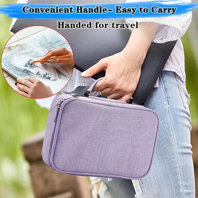 BTSKY® High Capacity Zipper Pens Pencil Case- Multi-Functional Stationery Pouch 72 Slots Colored Portable Pencil Bags With 2 Removable Sleeves(Purple)