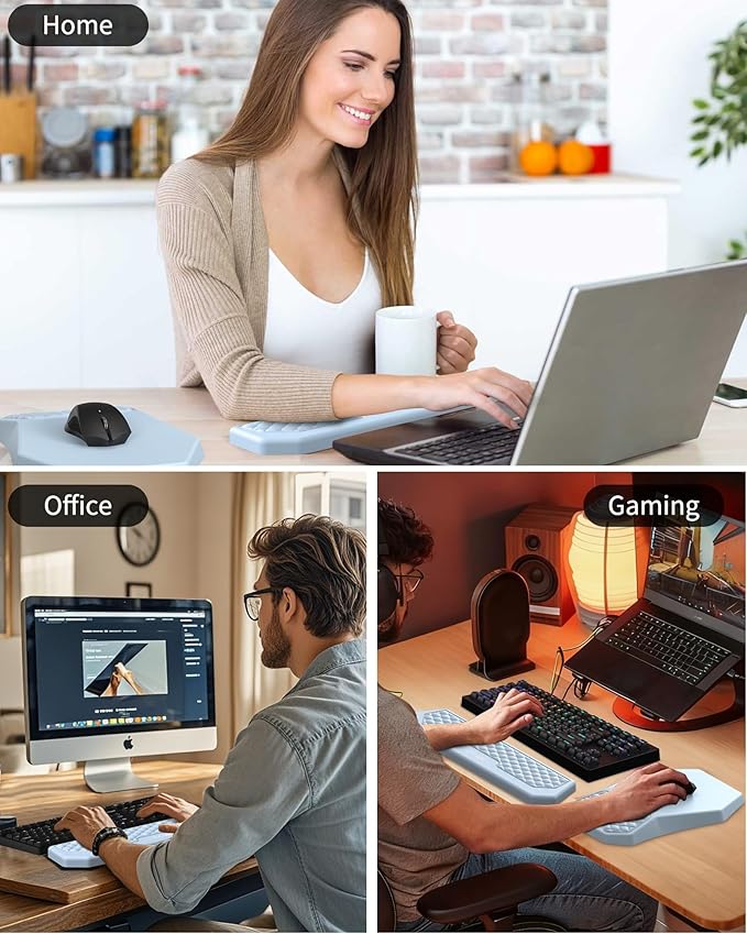 Ergonomic Mouse Pad and Keyboard Wrist Rest Support Set, Massage Design Mousepad for Carpal Tunnel Pain Relief, Memory Foam, Non-Slip PU Base for Computer Desk, Baby Blue