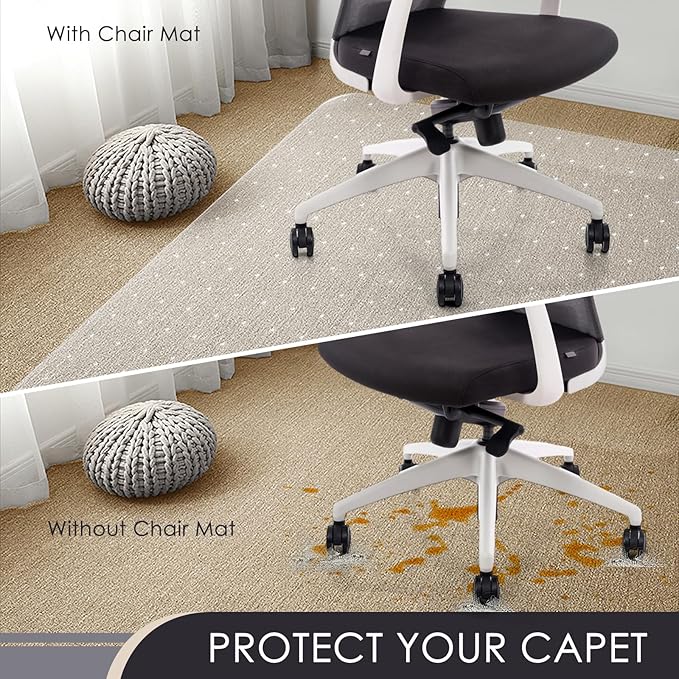 Kuyal Office Chair Mat for Carpet, 32x55 Clear Heavy Duty Computer Chair Mat with Lip, Under Desk Protector Carpeted Floors Mat, Easy Chair Movement,Ship Flat