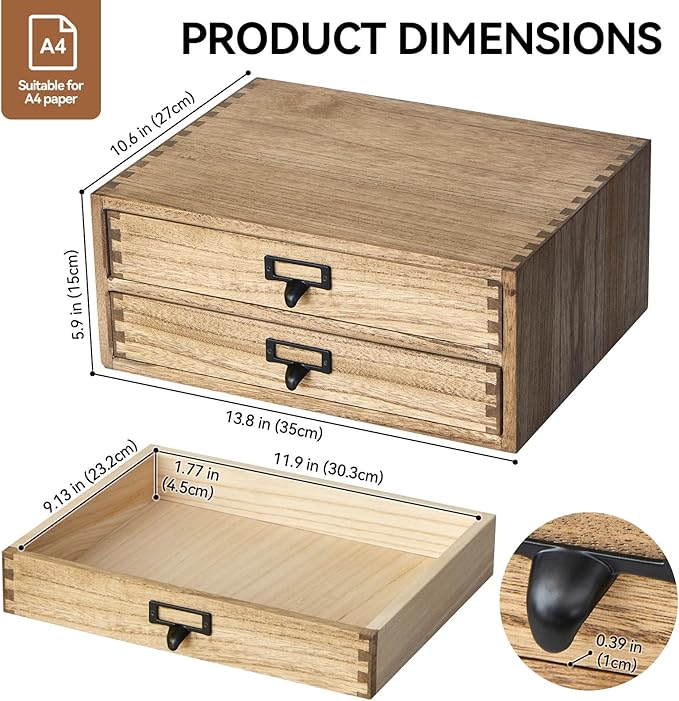 Kirigen Drak Wooden Office Storage Drawers Shallow Type - Desktop Filing Organization for Machine Printer Stand (BR, 2-Layer&2 Drawers)