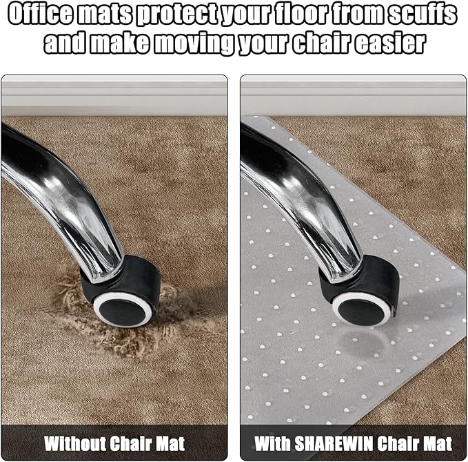 SHAREWIN Chair Mat for Carpeted Floor,48''×36'' PVC Carpet Protector for Low Pile Carpets Heavy Duty Effective Grip Anti-Slip,Won't Crack,Easy to Clean for Office and Home