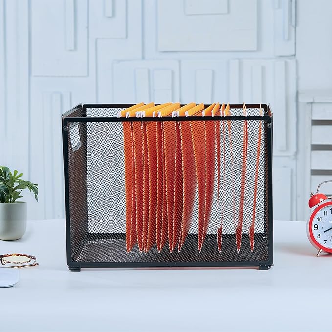 SETTFRFE 2 Pack Letter Size Hanging Folder Organizer,Metal Mesh Hanging File Folder Box,Office File Baskets,Black