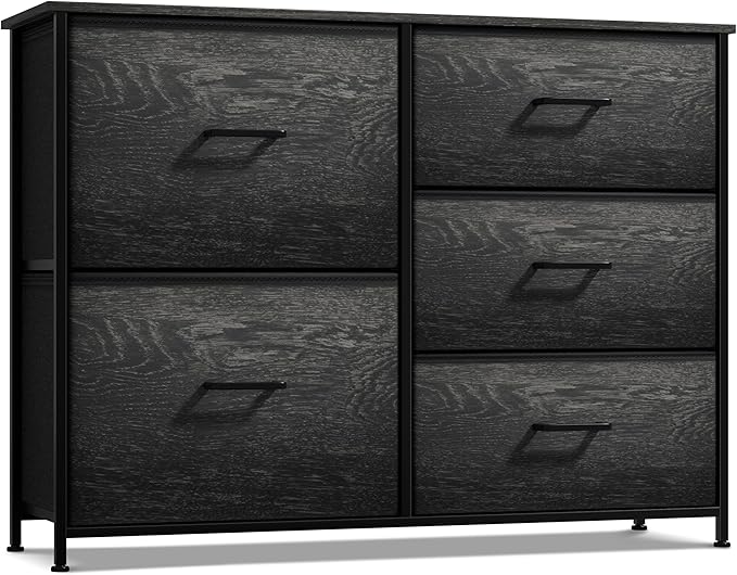 Sorbus Dresser with 5 Faux Wood Drawers - Storage Unit Organizer Chest for Clothes - Bedroom, Hallway, Living Room, Closet, & Dorm Furniture - Steel Frame, Wood Top, & Easy Pull Fabric Bins