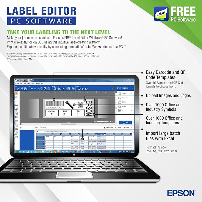 LABELWORKS Epson LW-K740PX Industrial Handheld Label Maker for Office Home & Healthcare – Custom Durable Identification and Organization Labels - Full Kit