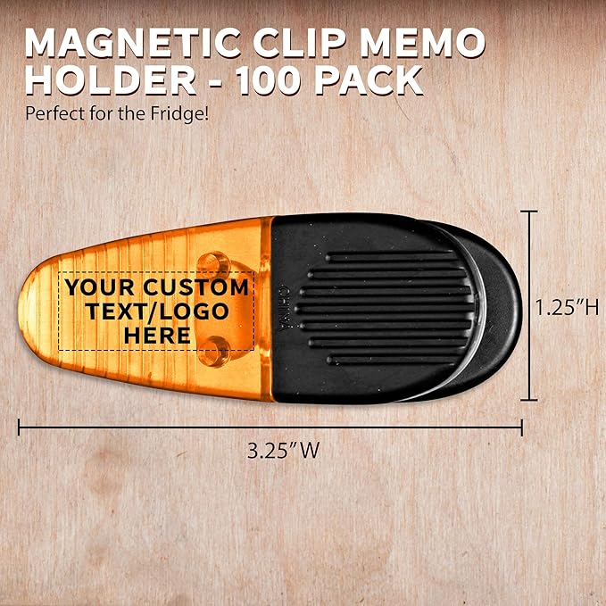 100 Magnetic Memo Holders Set - Customizable Text, Logo - Large Clip, Plastic - TOrange