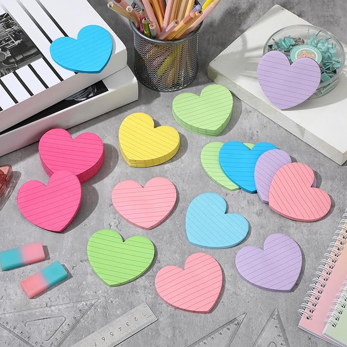 Teling 96 Pcs 4320 Sheets Heart Shaped Sticky Notes Cute Bright Colorful Sticking Power Memo Pads Self Note for Reminders Office School and Home 3 x 3 Inch, 8 Color(Bright Color)