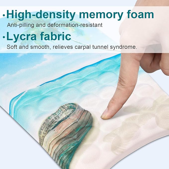 Ergonomic Wrist Mouse Pad with Massage Design, Wrist Rest Pain Relief Mousepad with Memory Foam Non-Slip PU Base, Mouse Pad with Wrist Support for Wireless Mouse & Desk, Y Summer Beach
