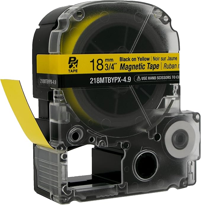 Epson LABELWORKS 218MTBYPX-4.9 Genuine Magnetic Tape Cartridge - Black on Yellow Magnet Label Maker Tape - 3/4" (18MM) Wide, 4.9 ft, Yellow