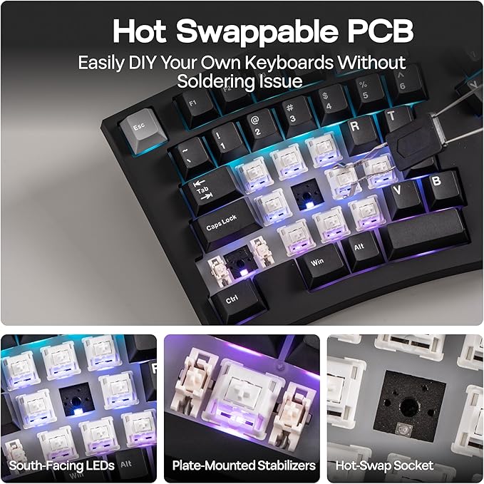 MechLands Feker Alice98 Ergonomic 98 Keys Custom Mechanical Keyboard, VIA Programmable, USB-C Wired Gaming Keyboard, Hot Swappable, 5 Layer Paddings, Control Knob, NKRO, RGB for Win/Mac (Black)