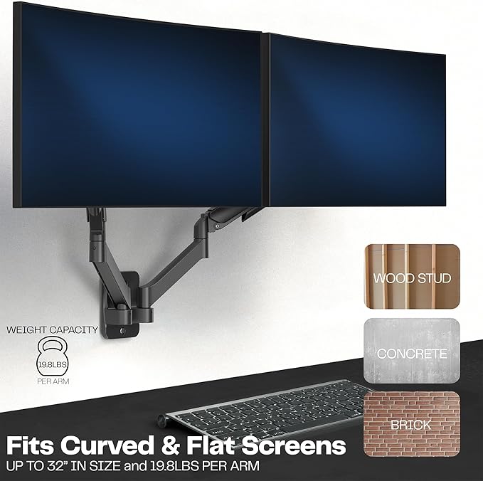 VIVO Height Adjustable Pneumatic Extended Arm Dual Monitor Wall Mount Full Motion Articulating, Fits 2 Screens 17 to 27 inches, Black, MOUNT-V002G