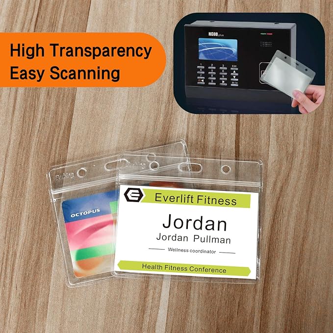 Fushing 500 Pcs Clear Plastic Horizontal Name Tag Badge ID Card Holders