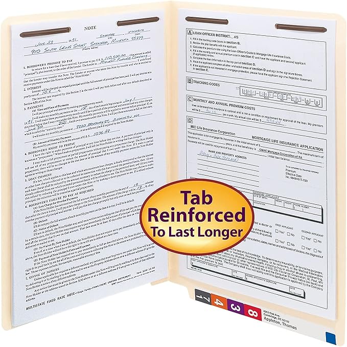 Smead End Tab Fastener File Folder, Shelf-Master® Reinforced Straight-Cut Tab, 2 Fasteners, Legal Size, Manila, 50 per Box (37115)