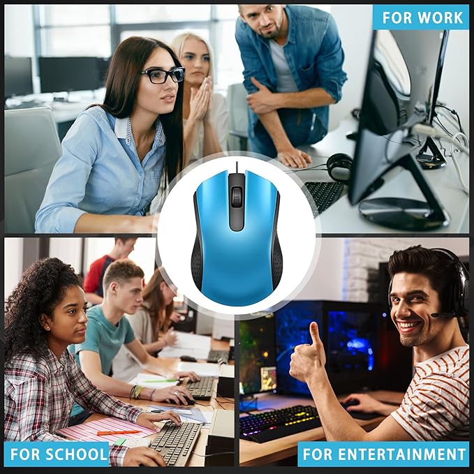 Hoteam 12 Pcs Light Blue Wired Computer Mouse Bulk Cord USB Computer Mice Ergonomic Wired Mouse for Pcs, Computers, Laptops, Gaming Office Home Supplies