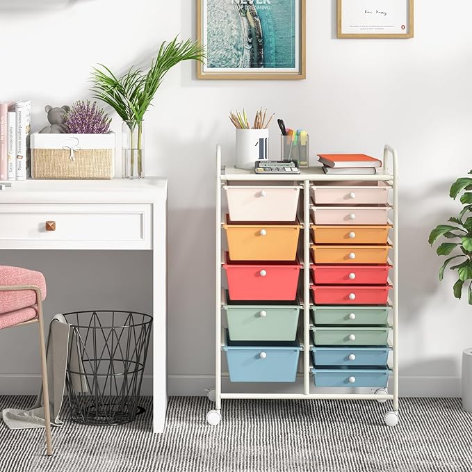 ARLIME 15-Drawer Storage Cart, 15 Drawer Trolley, Rolling Organizer Cart, Scrapbook Paper Organizer, Suitable for Office and School, Rolling Office Storage Tools