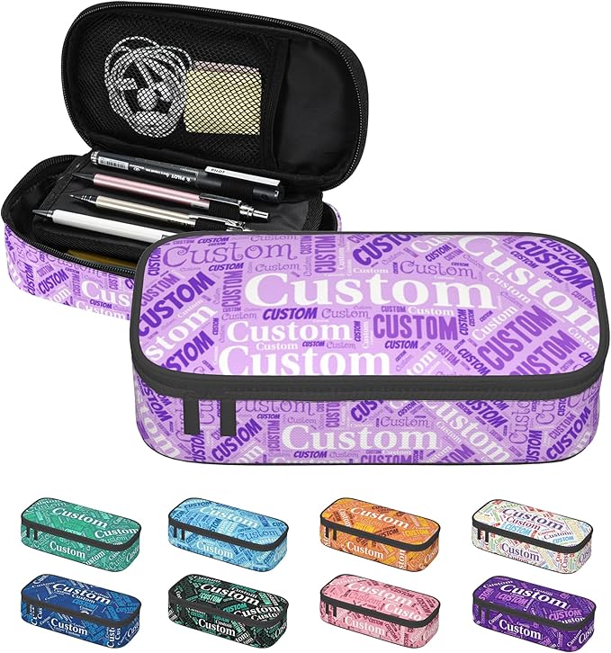 Custom Pencil Case with Name, Personalized Pen Bag Add Your Image Text, Large Storage Students Stationery Pen Box with Zipper Durable Pencil Box for Girls Boys Office School