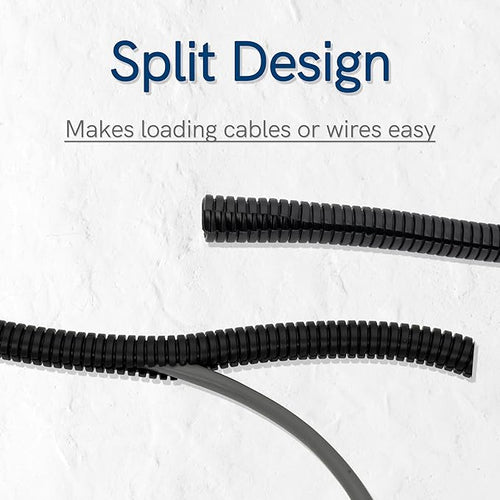 30ft - 1/4 inch (AD10) Flame Retardant Split Wire Loom Tubing - Sleeves for Electric Cables, Flexible Wire Covers Cord Protectors - Black