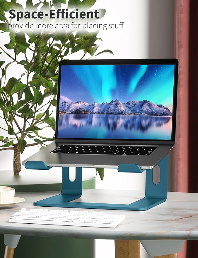 SOUNDANCE Laptop Stand, Aluminum Computer Riser, Ergonomic Laptops Elevator for Desk, Metal Holder Compatible with 10 to 15.6 Inches Notebook Computer, Navy Blue