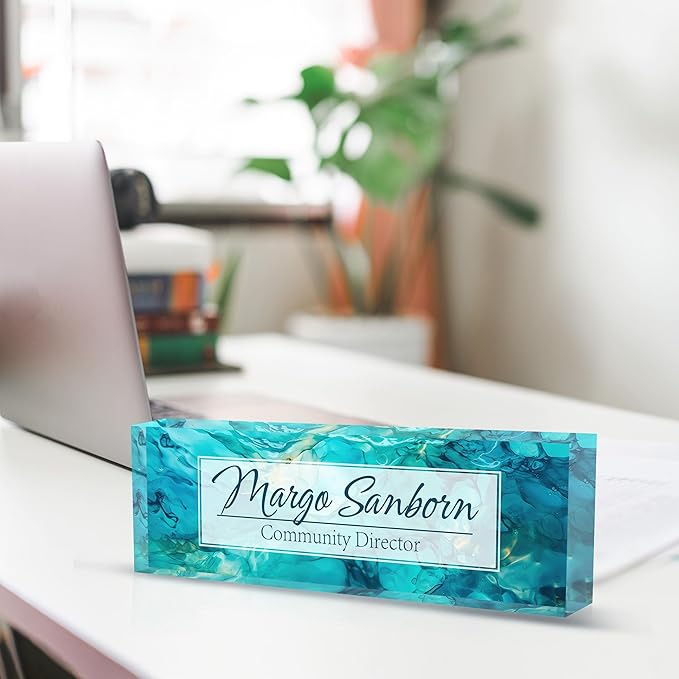 Personalized Name Plate for Desk, Custom Desk Name Plate, Acrylic Name Plate Office Desk Accessories, Personalized Office Gifts for Coworkers Teachers, Employee Appreciation Gifts (Ocean)