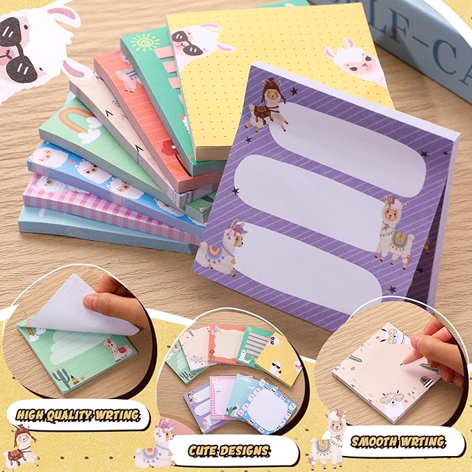 9 Pads Llama Sticky Notes Cartoon Self Stick Notepads 3x3 Inches Notes Adhesive Memo Pad Office Decor Gifts for Students School Teacher Office Meeting