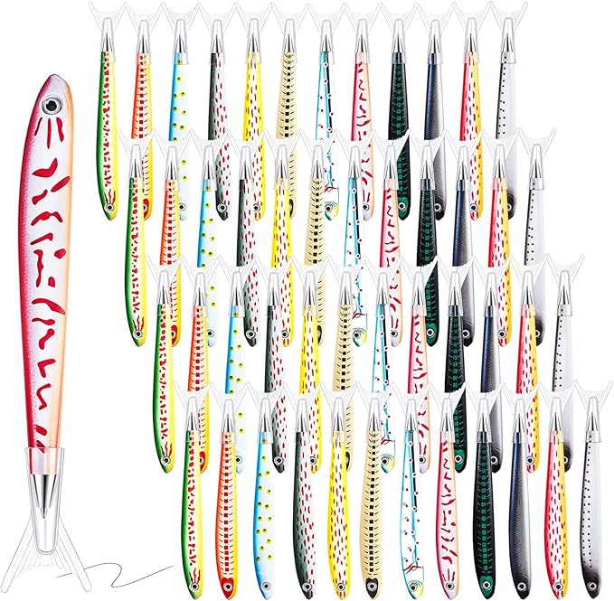 Outus 50 Pieces Fish Pens Fishing Birthday Party Favors Decoration Writing Ballpoint Pens for Office Valentine Day Chinese New Year Gifts (Aquatic)
