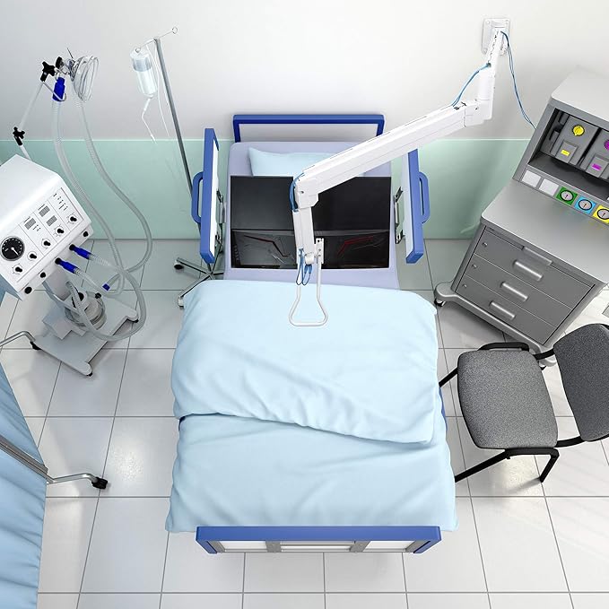 AVLT Medical Grade 17.6 lbs Monitor Wall Mount - Mounts Ultrawide Monitor on 74" Long Extension Full Motion Height Adjustable Arm - for Healthcare and Maintenance Area