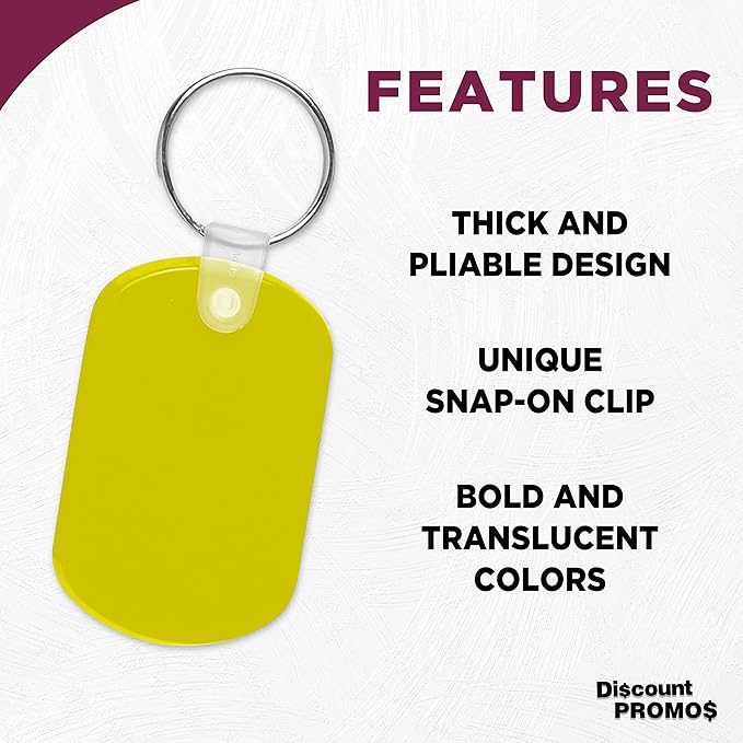 DISCOUNT PROMOS Tag Soft Plastic Keychains - 10 pack -Small Key Tag Chain For Staying Organized - Rubber Key Ring Keychain – Yellow