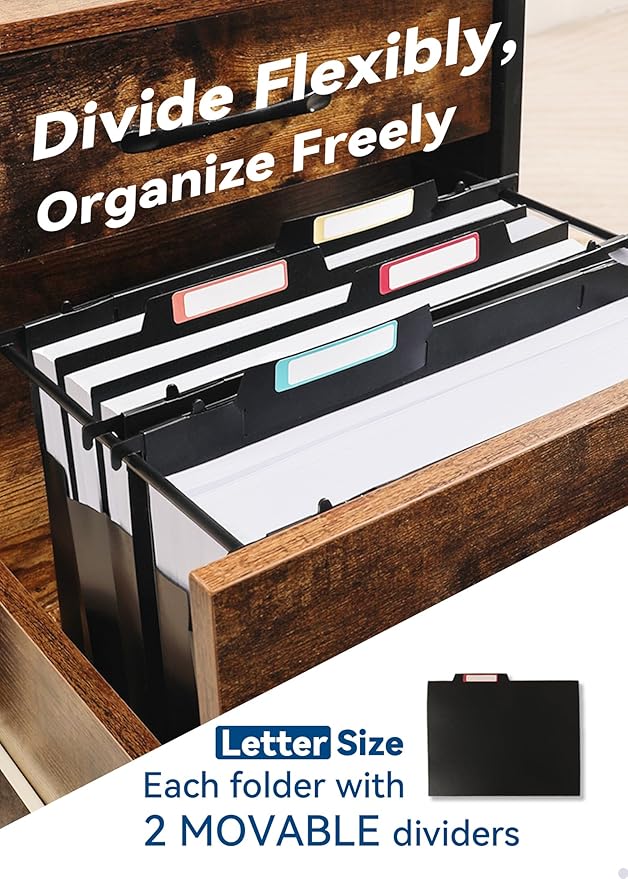 Plastic High Capacity Hanging File Folders, Letter Size, 4" Expanding Accordion Pocket with Movable Dividers, Heavy Duty for Filing Cabinet, Insertable Tabs, 6 Pack