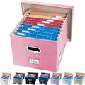 PRANDOM File Organizer Box - Set of 1 Collapsible Decorative Linen Filing Storage Hanging File Folders with Lids Office Cabinet Letter/Legal Pink (17x14x11.2 inch)
