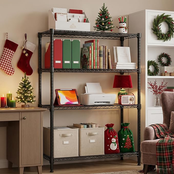 1400 lbs 4 Tier Storage Rack Metal Wire Shelving Unit, Storage Standing Household Shelf Organizer for Kitchen Pantry Closet Garage Basement Utility Room, Black 15.8" D x 45.3" W x 59.4" H