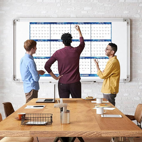 32" x 48" 2026 Wall Calendar Dry Erase - Large Starry Sky Calendar Wet & Dry Erasable Laminated 12 Month Annual Yearly Planner, Reversible, Horizontal/Vertical, Blue
