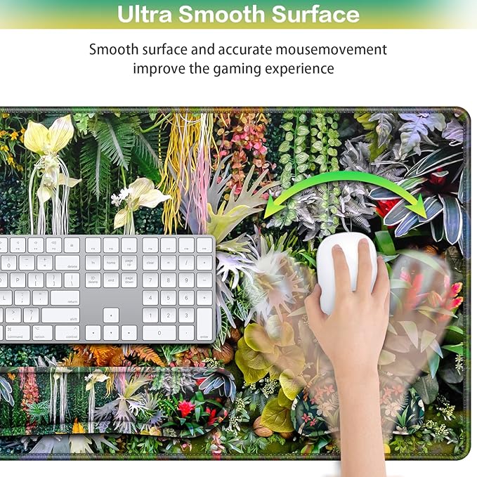 Desk Mat Floral, Large Gaming Mouse Pad with Wrist Rest, 4in1 XXL Mousepad+Keyboard Wrist Rest+Mouse Pad Wrist Support+Cup Coaster Set Ergonomic Computer Desk Arm Wrist for Decor Home Office Women