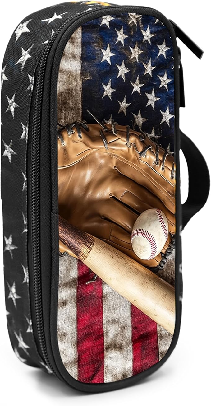 Baseball Flag Pencil Case Pencil Pouch Large Capacity Pen Bag School Office Organizer Stationery Storage Box For Girls Boys Teen Kids