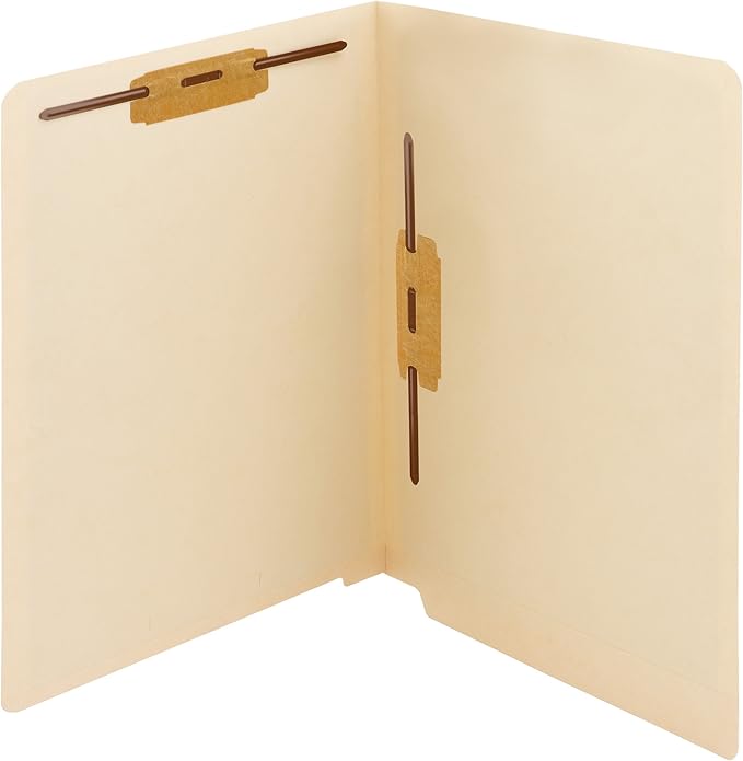 Smead End Tab Fastener File Folder, Shelf-Master® Reinforced Straight-Cut Tab, 2 Fasteners, Letter Size, Manila, 50 per Box (34120)