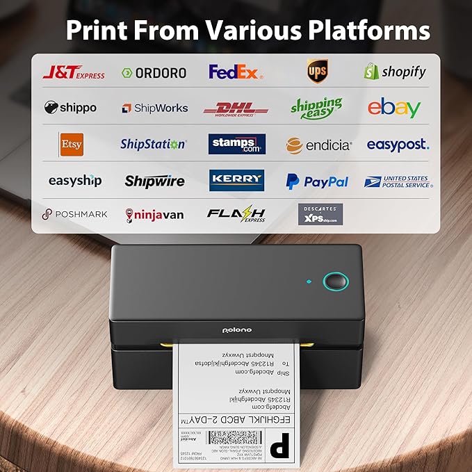 POLONO 4x6 Shipping Label Printer, Bluetooth Thermal Shipping Label Printer for Small Business, Support Android, iPhone and Windows, Widely Used for Amazon, Ebay, Shopify, Etsy, USPS, ect (Slate)