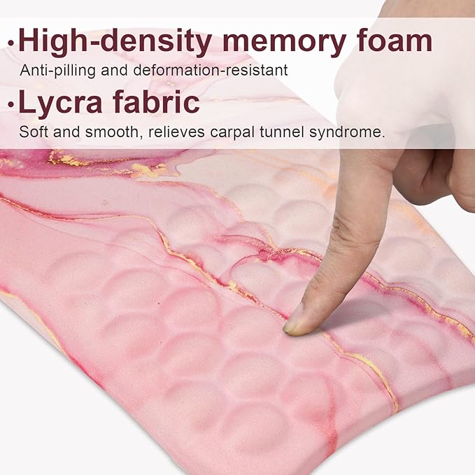 Ergonomic Wrist Mouse Pad with Massage Design, Wrist Rest Pain Relief Mousepad with Memory Foam Non-Slip PU Base, Mouse Pad with Wrist Support for Wireless Mouse & Desk, Y Art Pink Marble