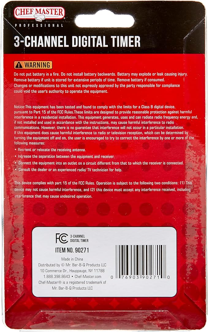 3-Channel Digital Timer by Chef Master, Triple Channel Count Up/Down Kitchen Digital Timer for Cooking, Roasting, Grilling, Marinade, Boiling, Baking, Pocket Clip, Stand & Magnet for Hands Free -90271