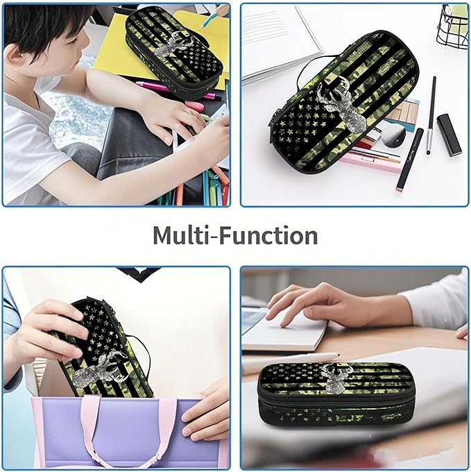 Camo Deer Pencil Case Pencil Pouch Large Capacity Pen Bag School Office Organizer Stationery Storage Box For Girls Boys Teen Kids