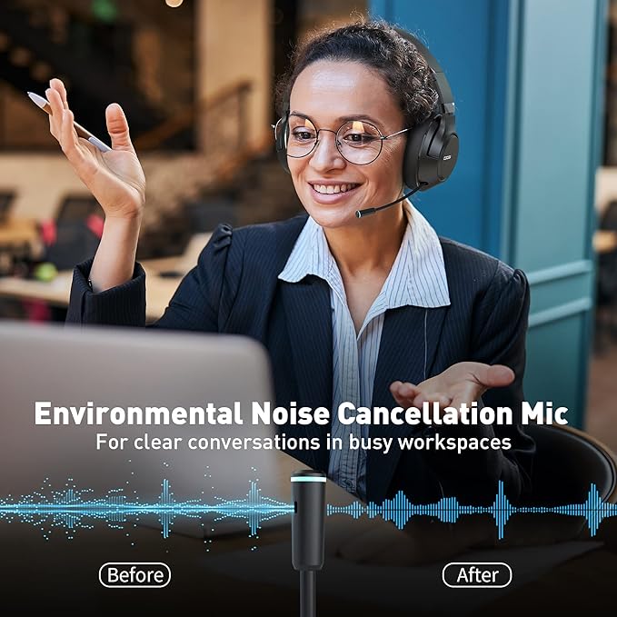 COOSII Wireless Bluetooth Headsets with Microphone for Computer, Headphone Foldable Over Ear Soft 40H with Retractable Mic, USB Dongle for PS5 PS4 PC Cellphone Laptop