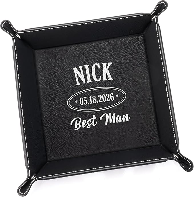 Lifetime Creations Personalized Groomsman Valet Tray - Custom Groomsmen Gifts for Proposal, Engraved Vegan Leather Catchall Wedding Gift for Desk, Dresser (Black)