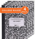 EPI 4 Pack College Ruled Composition Notebook Black - 200 Pages (100 Sheets), 9-3/4 x 7-½ - Classroom Back to School Supplies, Heavy Duty, Durable Hardcover Office Notebooks, Sewn