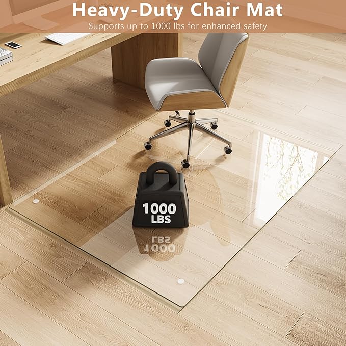 Tempered Glass Chair Mat for Carpet & Hard Floor, 40"x48" Office Chair Mat - Heavy Duty & Scratch Resistant, Non-Slip Pads, Rounded Corners & Polished Edges