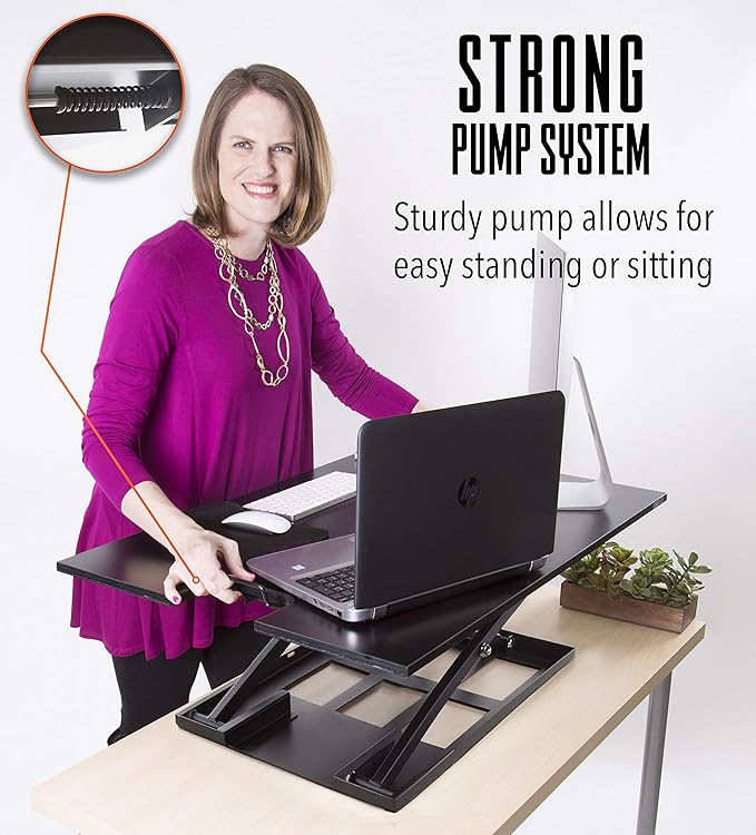 Stand Steady X-Elite Pro XL, Ergonomic Adjustable Height Standing Desk Converter, Extra Large Sit to Stand Laptop Desk Riser, Easily Fits 2 Computer Monitors, Raises Desk Height 7 to 16-inches (Black)