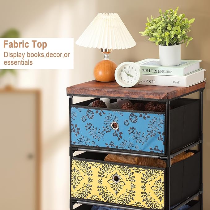 HAITRAL 4 Drawers Clothes Storage Organizer,Small Fabric Storage Chest with Drawers Unit,Easy Assembly Chest of Drawers and Fabric Dresser for Bedroom,Dorm,Hallway, Storage Bins,Multicolour